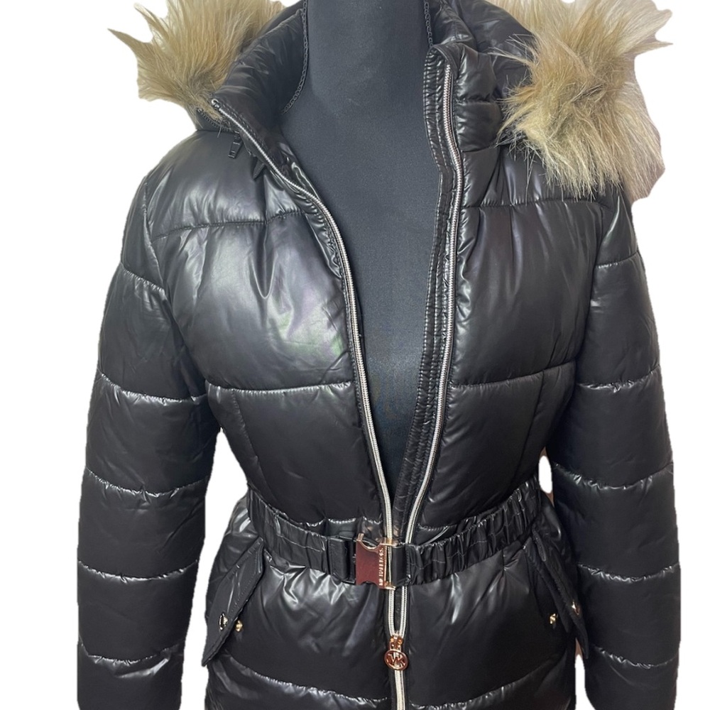 Michael Kors Black Puffer Jacket with Faux Fur Hood